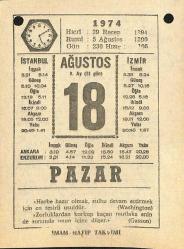 18 Ağustos 1974 Takvim Yaprağı - Doğum Günü Hediyesi EFM(N)12199