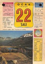 22 Ocak 1974 Takvim Yaprağı - Doğum Günü Hediyesi EFM(N)12419