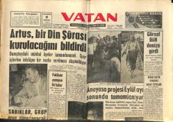 Vatan Gazetesi 6 Ağustos 1960 - Artus , Bir Din Şurası Kurulacağını Bildirdi GZ102685
