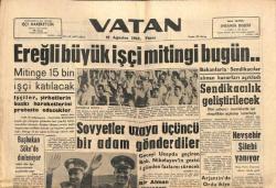 Vatan Gazetesi 12 Ağustos 1962 - Sovyetler Uzaya Üçüncü Bir Adam Gönderdiler GZ105648