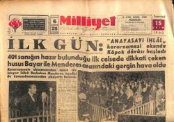 Milliyet Gazetesi - 15 Ekim 1960 - 401 Sanığın Hazır Bulunduğu İlk Celsede Dikkati Çeken Husus Bayar Ve Menderes Arasındaki Gergin Hava Oldu GZ110886