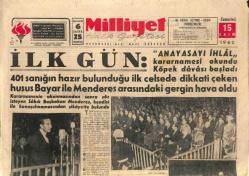 Milliyet Halk Gazetesi 15 Ekim 1960 - 401 Sanığın Hazır Bulunduğu İlk Celsede Dikkati Çeken Husus Bayar İle Menderes Arasındaki Gergin Hava Oldu GZ114479