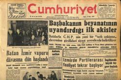 Cumhuriyet Gazetesi 17 Mart 1957 - Batan İzmir Vapuru Dâvasına Dün Başlandı - İngilterede Büyük Bir Grev Başladı GZ120807
