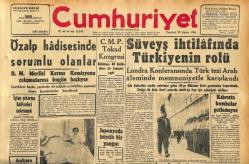 Cumhuriyet Gazetesi 20 Ağustos 1956 - Süveyş İhtilâfında Türkiyenin Rolü - İzmir Enternasyonal Fuarı Bugün Açılıyor GZ121923