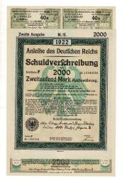 1922 Almanya 2000 Marklık Borçlanma Tahvili Hisse Senedi HSS461