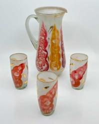 Vintage El Boyaması Cam Sürahi Ve Bardak Seti AOB3863