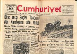 Cumhuriyet Gazetesi 25 Mart 1958 - Dine Karşı Suçlar Tasarısı Dün Komisyona İade Edildi - Sapanca- Arifiye Tren Hattı Sefere Açıldı GZ139028
