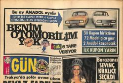 Gün Gazetesi 15 Nisan 1972 - Borazancı Sevinç Kraliçe Seçildi - Hint Usulü Masaj Dersi Alan 3 İhtiyat Yatakta Can Verdi GZ141811