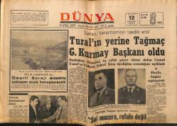 Dünya Gazetesi 12 Mart 1969 - Memduh Tağmaç Yeni Genelkurmay Başkanı Oldu, Ömerli Barajı Yapılıyor, Lady Godiva, Rosalinde Fuller Anakara'da GZ148153