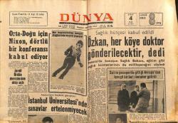 Dünya Gazetesi 4 Şubat 1969 - Kaybolan Jetlerin Mengen Tepesine Düştüğü Sanılıyor - İstanbul Üniversitesi'nde Sınavlar Ertelenmeyecek GZ148276