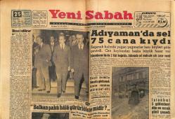 Yeni Sabah Gazetesi 25 Ağustos 1956 - Adıyaman'da Sel 75 Cana Kıydı - Türk-İran Demiryolları 3 Senede Birleşecek GZ148374