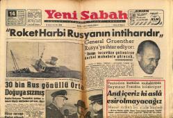 Yeni Sabah Gazetesi 14 Kasım 1956 - Semplon Ekspresi Devrildi - Roket Harbi Rusyanın İntiharıdır GZ148379