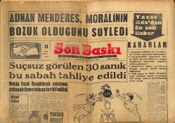 Son Baskı Gazetesi 14 Ekim 1960 - Adnan Menderes, Moralinin Bozuk Olduğunu Söyledi - Yassıada Duruşmalarını Takibe Gidenler Dolmabahçe Rıhtımında GZ149997