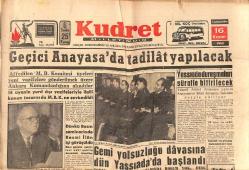 Kudret Gazetesi 16 Kasım 1960 - Geçici Anayasa'da Tadilat Yapılacak - Yassıada Duruşmaları Süratle Bitirilecek GZ150031