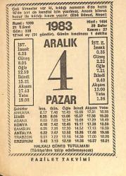 4 Aralık 1983 Takvim Yaprağı - Doğum Günü Hediyesi EFMN13605