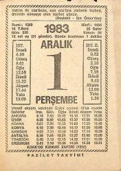 1 Aralık 1983 Takvim Yaprağı - Doğum Günü Hediyesi EFMN13608