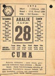28 Aralık 1973 Takvim Yaprağı - Doğum Günü Hediyesi EFMN13659