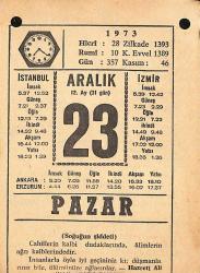 23 Aralık 1973 Takvim Yaprağı - Doğum Günü Hediyesi EFMN13664
