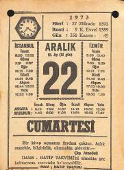 22 Aralık 1973 Takvim Yaprağı - Doğum Günü Hediyesi EFMN13665