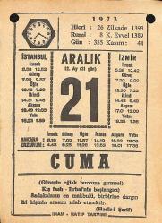 21 Aralık 1973 Takvim Yaprağı - Doğum Günü Hediyesi EFMN13666