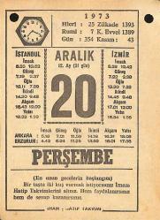 20 Aralık 1973 Takvim Yaprağı - Doğum Günü Hediyesi EFMN13667