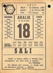 18 Aralık 1973 Takvim Yaprağı - Doğum Günü Hediyesi EFMN13669