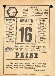 16 Aralık 1973 Takvim Yaprağı - Doğum Günü Hediyesi EFMN13671
