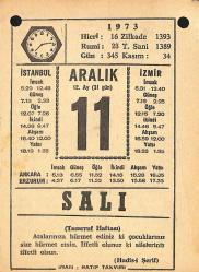 11 Aralık 1973 Takvim Yaprağı - Doğum Günü Hediyesi EFMN13675