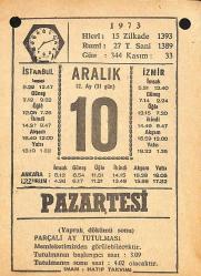 10 Aralık 1973 Takvim Yaprağı - Doğum Günü Hediyesi EFMN13676