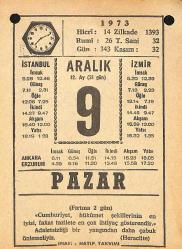 9 Aralık 1973 Takvim Yaprağı - Doğum Günü Hediyesi EFMN13677