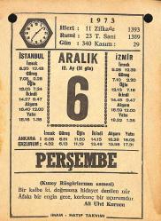 6 Aralık 1973 Takvim Yaprağı - Doğum Günü Hediyesi EFMN13680