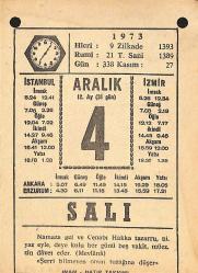 4 Aralık 1973 Takvim Yaprağı - Doğum Günü Hediyesi EFMN13682