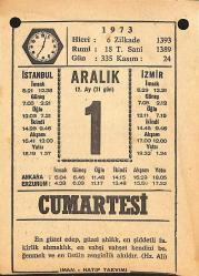 1 Aralık 1973 Takvim Yaprağı - Doğum Günü Hediyesi EFMN13685