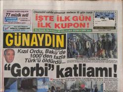 Günaydın Gazetesi 21 Ocak 1990 - Ajda Pekkan , Silbaştan - Kızılordu , Bakü'de 1000'den Fazla Türk'ü Öldürdü... GZ151268