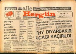 Hergün Gazetesi 20 Mart 1977 - THY Diyarbakır Uçağı Kaçırıldı - Fenerbahçe Mağrur, Galatasaray Mahzun GZ151761