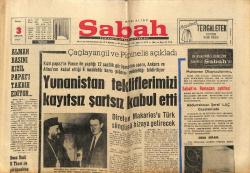 Sabah Gazetesi 3 Aralık 1967 - Maliye Bakanı Cihat Bilgehan 1968 Yılı Bütçesini Açıkladı - Yunanistan Tekliflerimizi Kayıtsız Şartsız Kabul Etti GZ151994