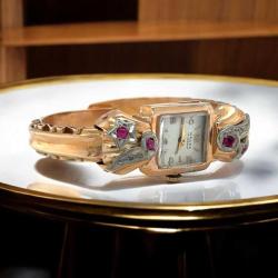 Vintage Nacar 18 Ayar Altın Elmas ve Yakut Taşlı Kurmalı Bayan Kol Saati – 28.22g | Antika / Koleksiyonluk ELM366 #35.74