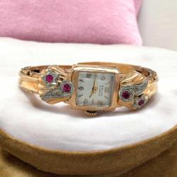 Vintage Nacar 18 Ayar Altın Elmas ve Yakut Taşlı Kurmalı Bayan Kol Saati – 28.22g | Antika / Koleksiyonluk ELM366 #35.74