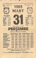 31 Mart 1983 Takvim Yaprağı - Doğum Günü Hediyesi EFMN13749