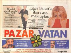Vatan Pazar Gazetesi 22 Şubat 2004 - Tuğçe Baran'a İlanı Aşk Mektupları - Seren Serengil: Annemin Koyduğu Bütün Kuralları İmren Yıktı GZ2410