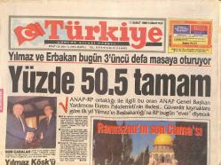 Türkiye Gazetesi 17 Şubat 1996 - Yılmaz Ve Erbakan Bugün Üçüncü Kez Masaya Oturuyor - Mescidi Aksa'da Yarım Milyonluk Cemaatle Namaz GZ3779