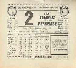 2 Temmuz 1987 Takvim Yaprağı - Doğum Günü Hediyesi EFMN13814