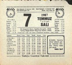 7 Temmuz 1987 Takvim Yaprağı - Doğum Günü Hediyesi EFMN13819