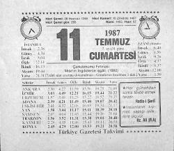 11 Temmuz 1987 Takvim Yaprağı - Doğum Günü Hediyesi EFMN13823