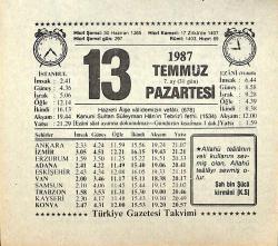 13 Temmuz 1987 Takvim Yaprağı - Doğum Günü Hediyesi EFMN13825