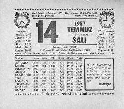 14 Temmuz 1987 Takvim Yaprağı - Doğum Günü Hediyesi EFMN13826