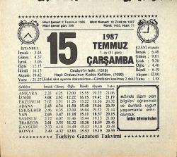 15 Temmuz 1987 Takvim Yaprağı - Doğum Günü Hediyesi EFMN13827