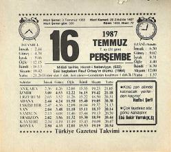 16 Temmuz 1987 Takvim Yaprağı - Doğum Günü Hediyesi EFMN13828