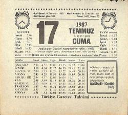 17 Temmuz 1987 Takvim Yaprağı - Doğum Günü Hediyesi EFMN13829