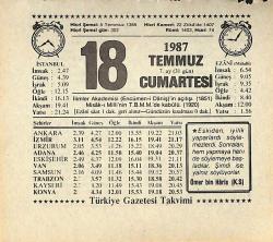 18 Temmuz 1987 Takvim Yaprağı - Doğum Günü Hediyesi EFMN13830